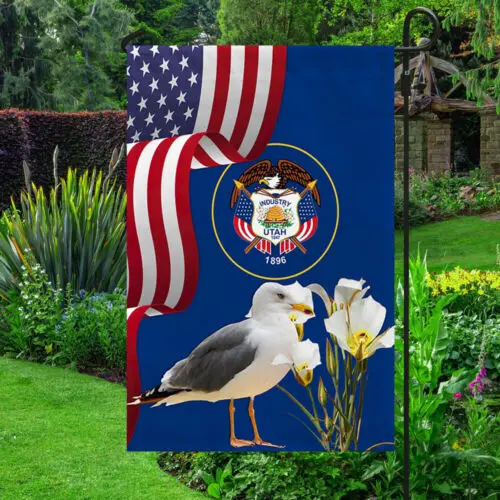 Utah State Seagull Bird and Sego Lily Flag Garden Flag - House Flag