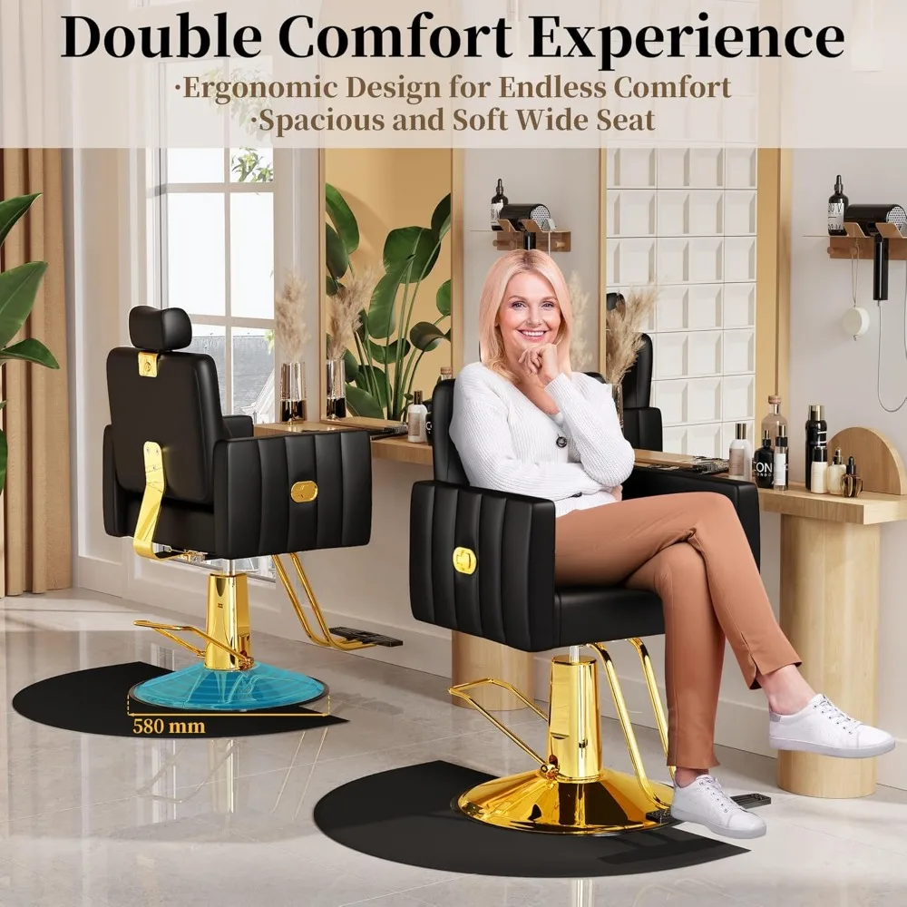 كرسي صالون باشا الفاخر للاستلقاء مع مسند رأس قابل للفصل ومصمم ذهبي وكراسي حلاقة سوداء بسعة وزن عالية #5