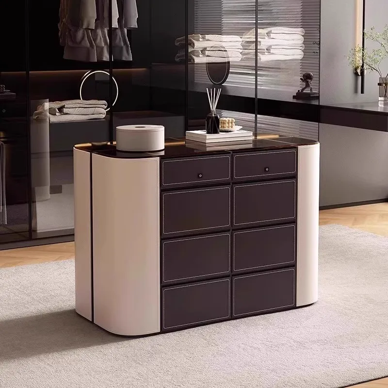 خزانة جزيرة وسطية خشبية فاخرة وبسيطة مع قفل بصمة الإصبع وخزانة مجوهرات وخزانة تخزين جلدية سرج #3