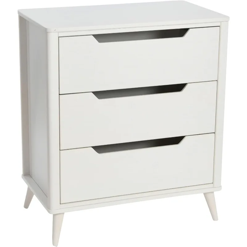 

Yume Mid Century Modern Solid Wood Dresser Chest of 3 Drawers, White Finish