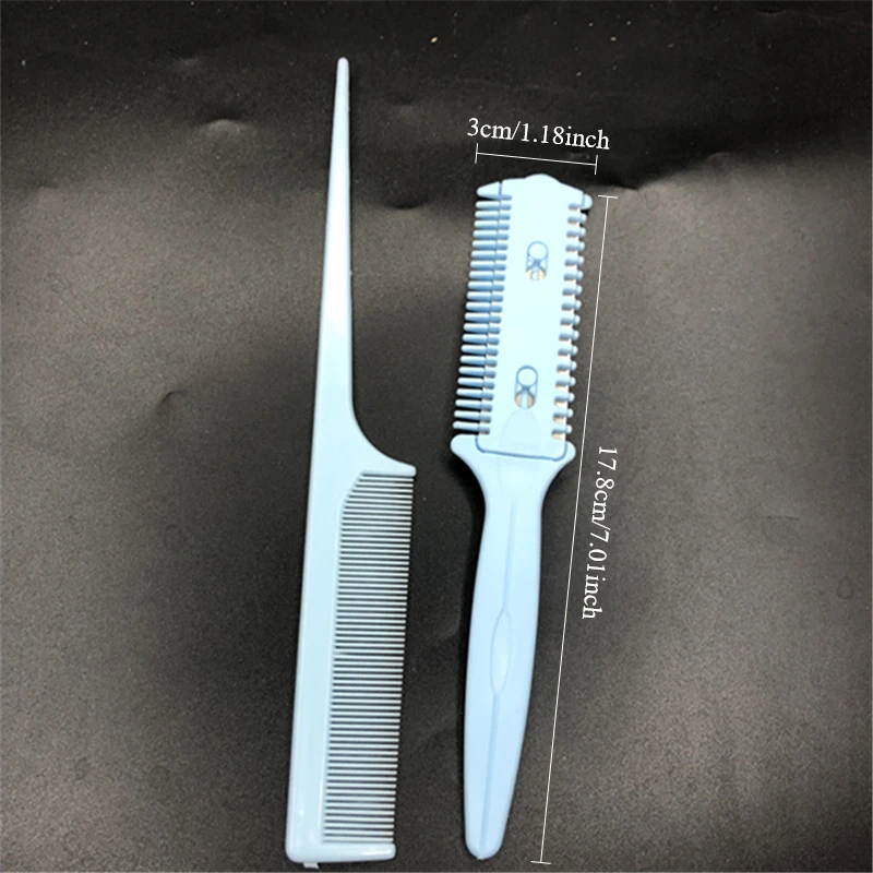 2PCS/Set Double Sided Knife Hair Cutting Comb+pointed Tail Comb Set Hair Cutting Knife Hair Bangs Thinning Device Pet Comb