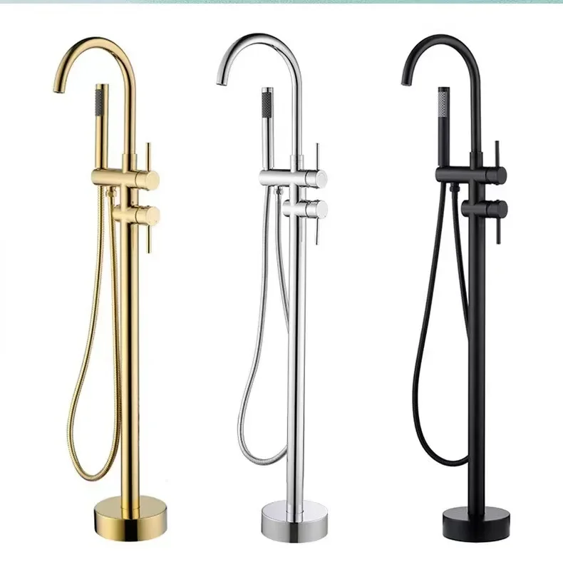 

All-copper Gold Floor-to-ceiling Bathtub Faucet Gun Gray Brushed Gold Column Basin Shower Faucet Hotel Floor-to-ceiling Shower