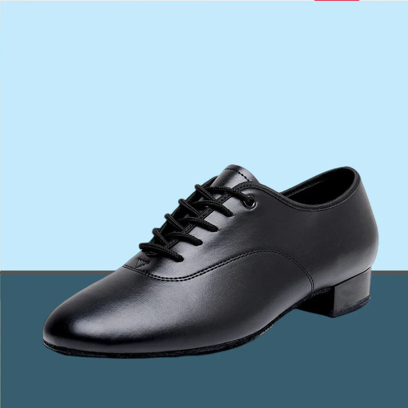Men's Adult Modern Dance Shoes Anti Slip Waltz Dance Shoes Low Heel Latin Dance Shoes Bright Leather Soft Bottom Fur Sole