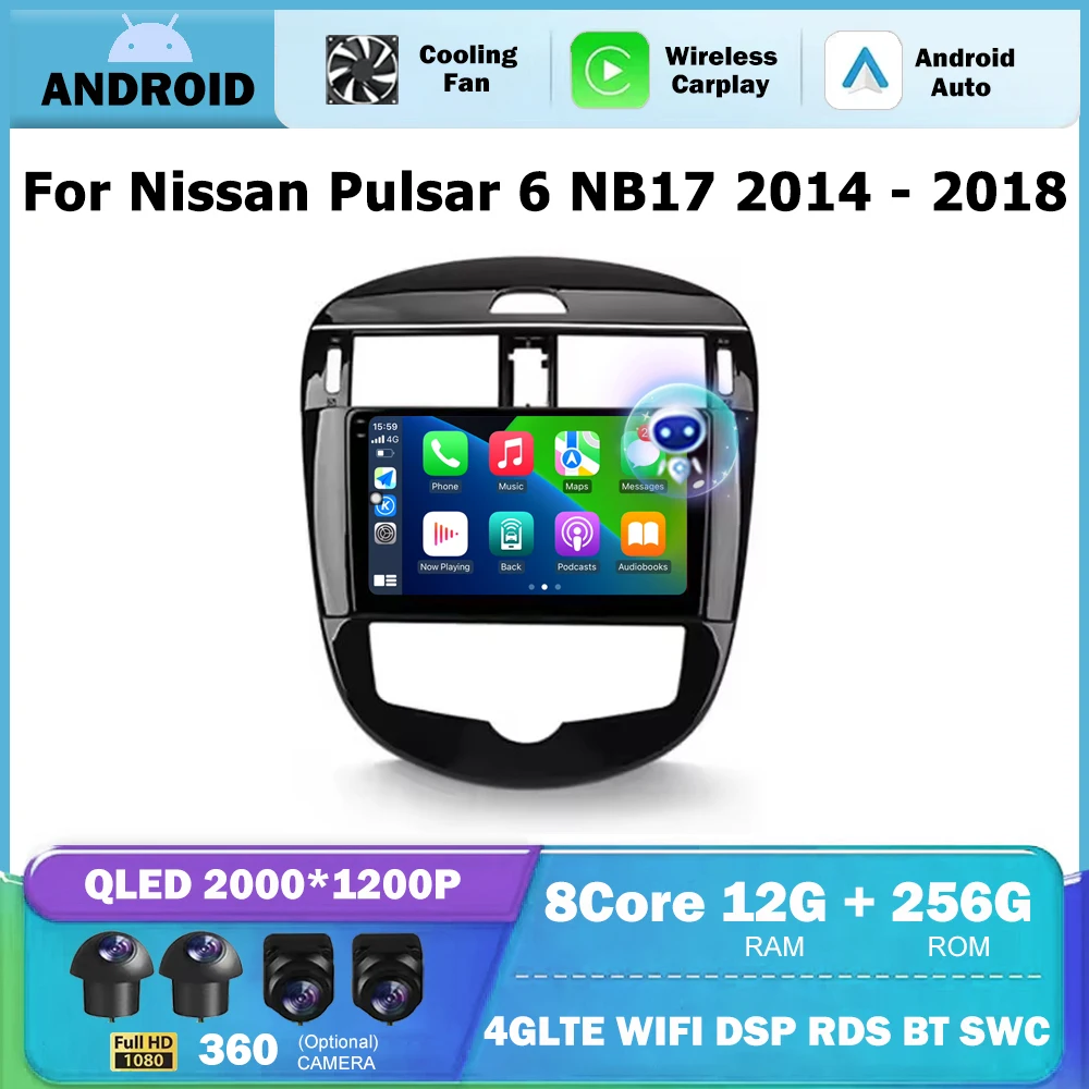 Wireless Carplay For Nissan Pulsar 6 NB17 2014 - 2018 Android Auto Car Radio GPS Navigation Video Player Head Unit BT No 2Din