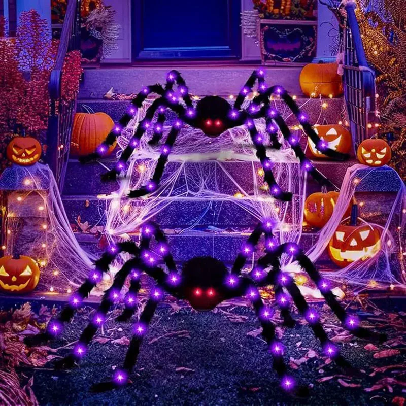 

New Practical 8 Modes Halloween Spider Web Lights Glow 250 LEDs LED Spider Net Hanging 5m Scary Giant Spider Haunted House