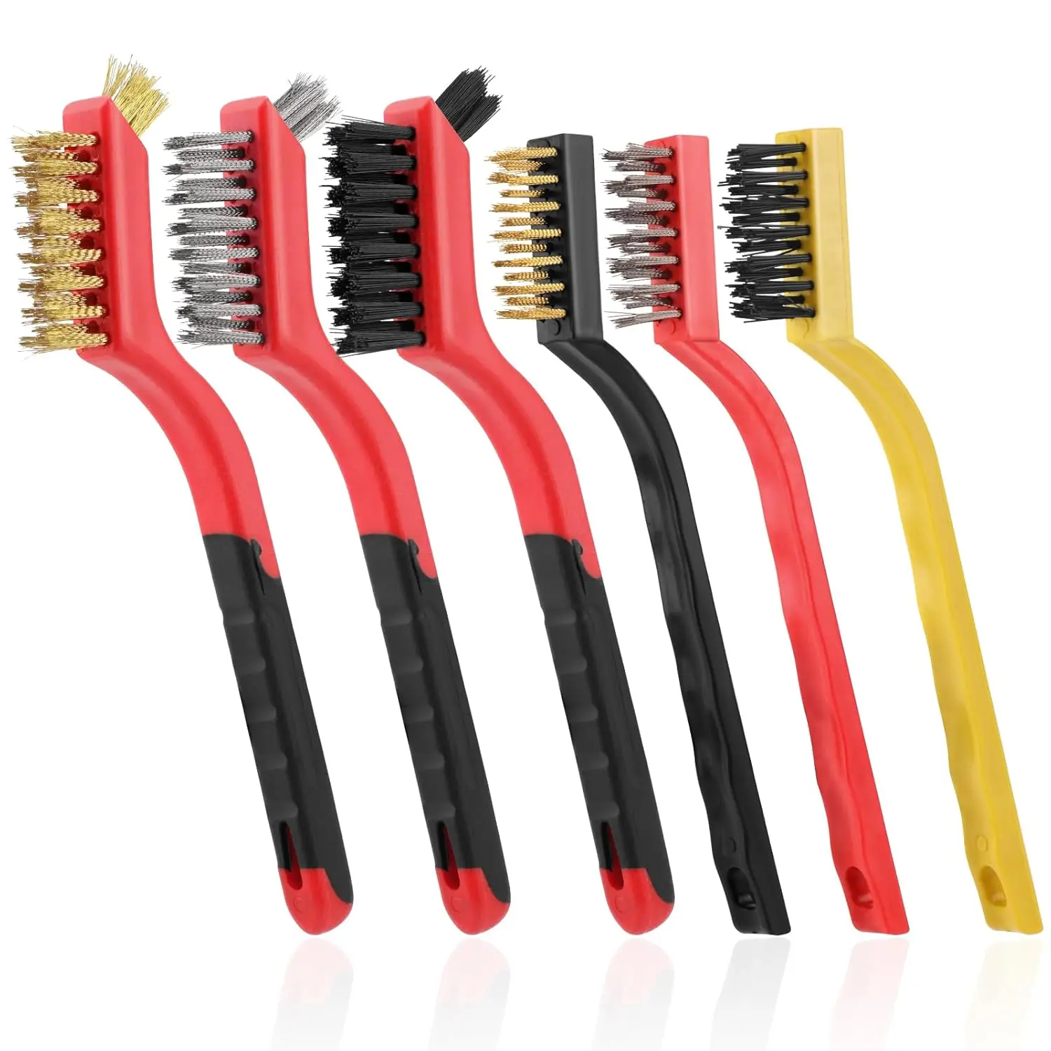 

6-Piece Wire Brushes Set: Brass, Stainless Steel & Nylon for Rust & Paint Removal