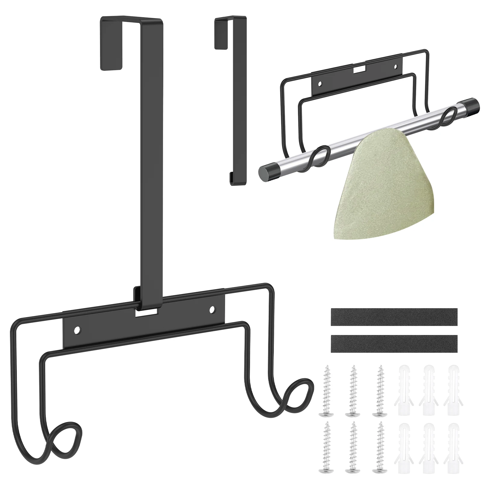 2Pcs Ironing Board Hanger Metal Wall Mount Over The Door Ironing Board Holder Organizer  with Removable Hook Space Saving