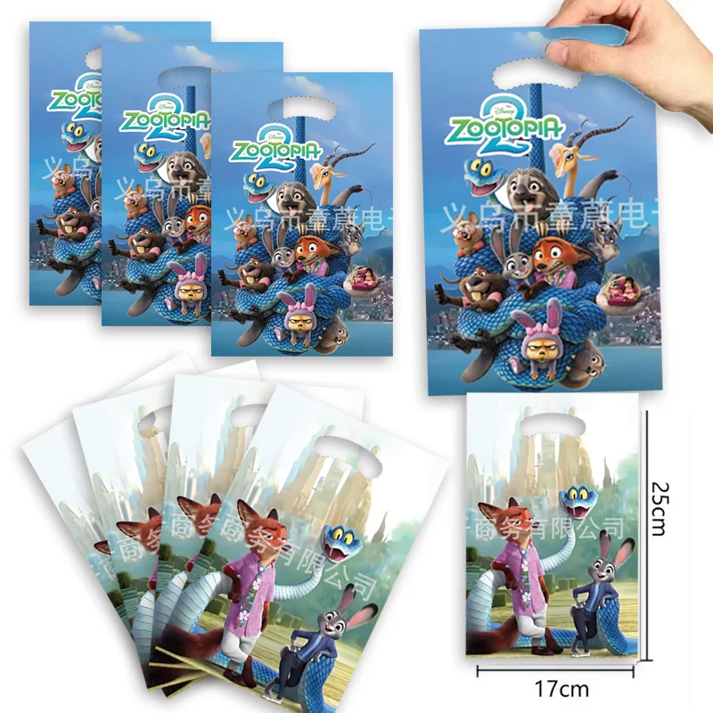 Zootopia 2 Sac cadeau jetable pour fête sur le thème Sac à bonbons Filles Garçons Décoration de fête Fournitures d'organisation Cadeau d'anniversaire de Noël