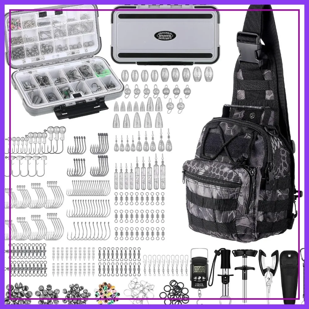 

397 Pcs Fishing Accessories Kit with Backpack, Tackle Box, Hooks, Weights, Sinkers, Spinner Blade Gear