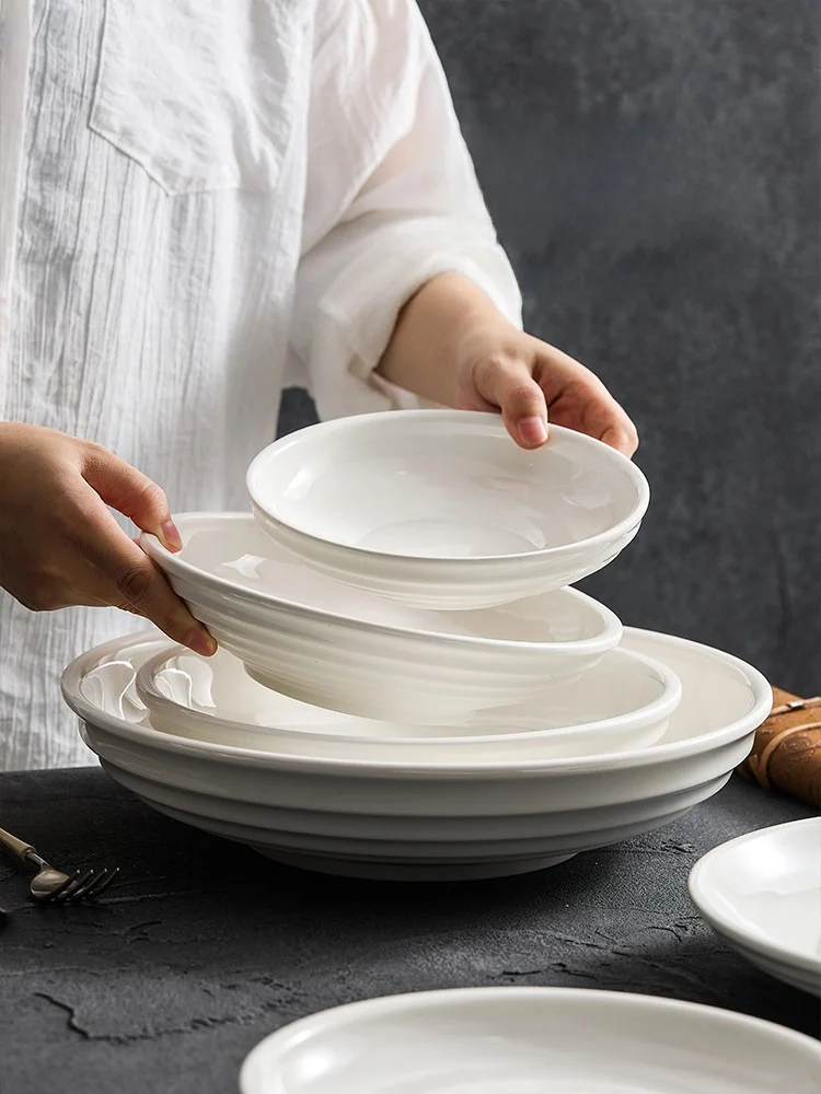 

White Ceramic Soup Bowl Noodle Bowl for Home Use Acid Pickled Fish Large Basin Luxury Sensation Dish Ceramic Tableware