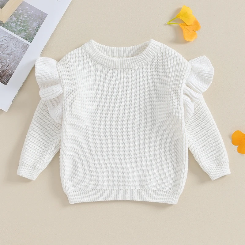 

Honganda Infant Baby Girl Cable Knit Sweater Ruffle Shoulder Long Sleeve Solid Color Fall Winter Pullover Sweater