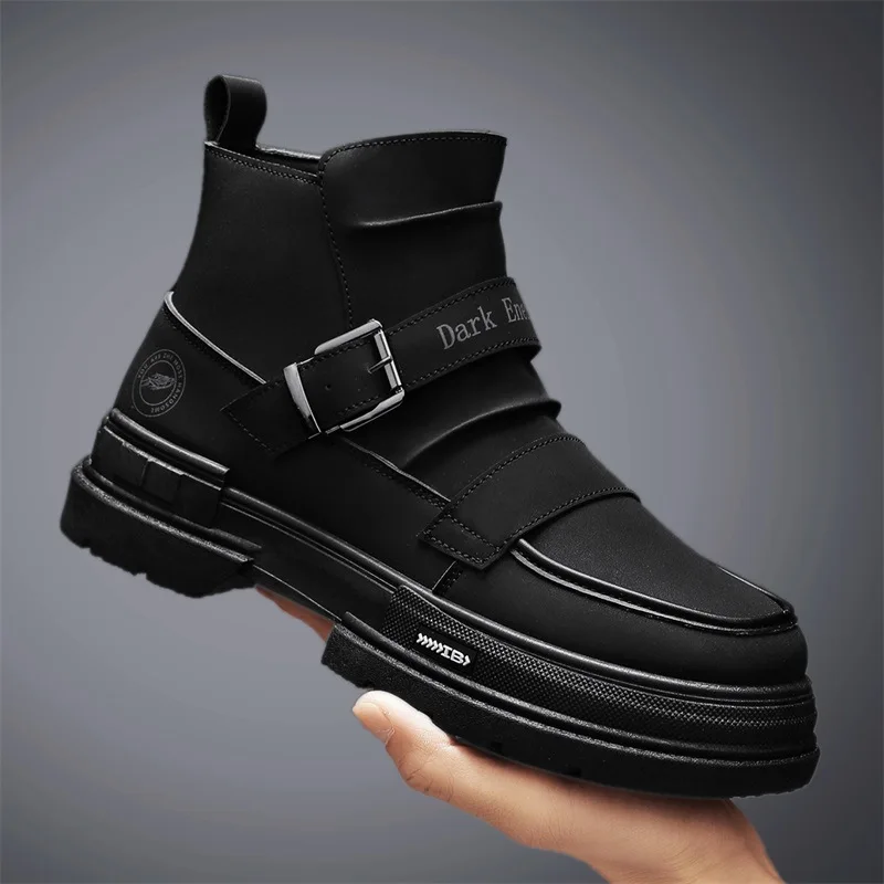 Autumn Winter Men's High Top Work Boots Chunky Sole Outdoor Casual Shoes Fashion Height Increasing Non-Slip Warm Ankle Boots