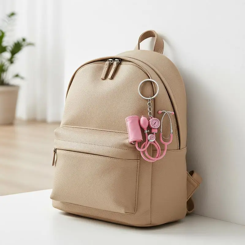 1Pcs  Nurse Bag Charm Pendant 2D Flat Doctor Cute Pink Mini Stethoscope Keychain Gift Accessory For Keys Backpack