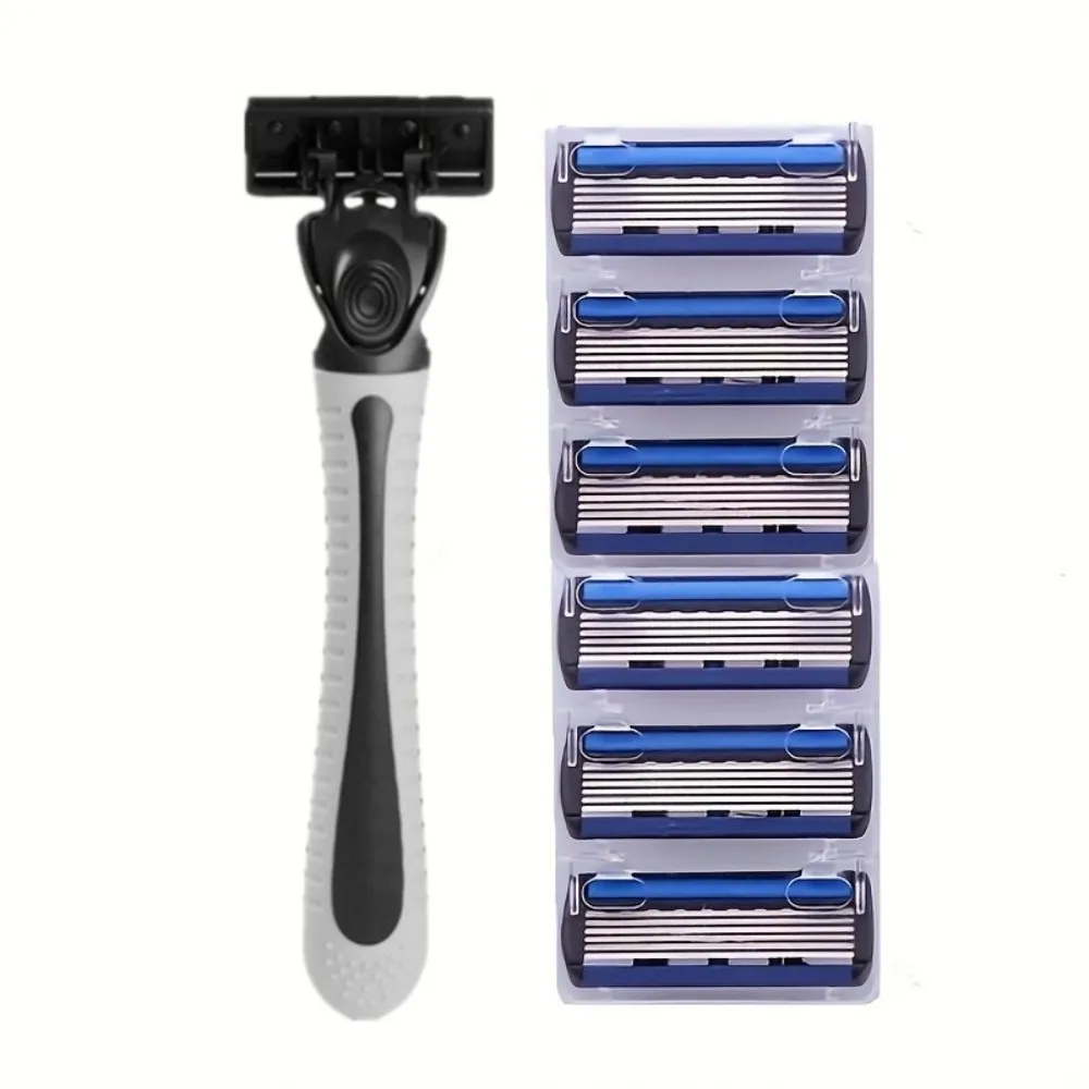 

6-Layers Stainless Steel Safety Razor Shaver Set Men's Razor Blue Body Face Hair Removal Knife Manual Safety Shaving