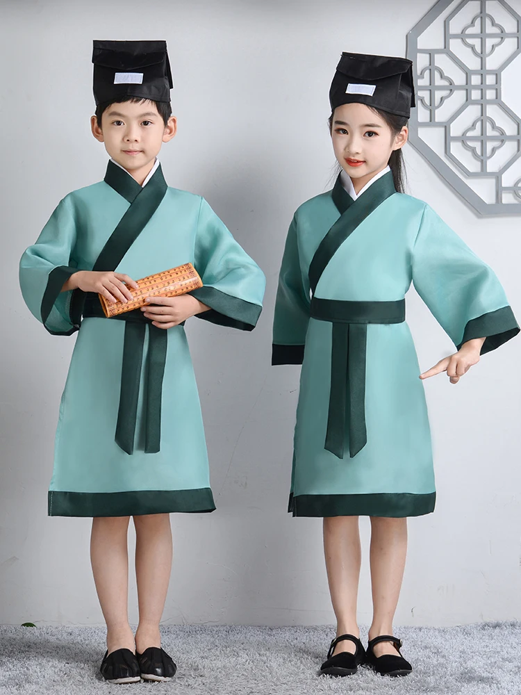 Chinese Traditional Clothing Children's Hanfu Costume Disciples Ancient Boys and Girls Children Confucius Show Performance Gown