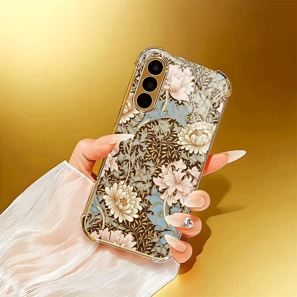 Stylish Colorful Vintage Bloom Art Glass Phone Case for Samsung Galaxy S26 S25 S24 S23 S22 S21Ultra FE Plus High-end Phone Shell 5