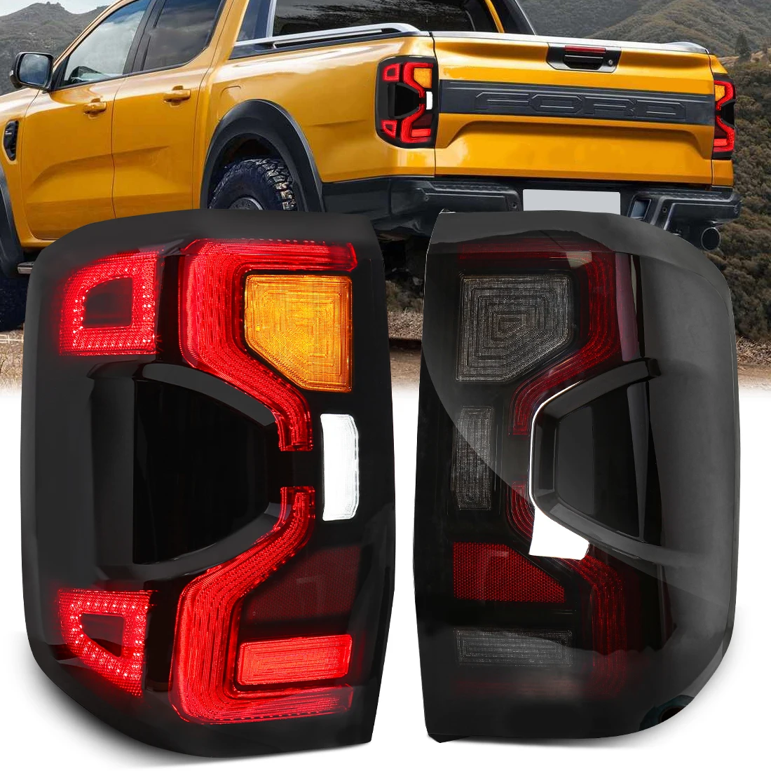 For Ford Ranger 2023 2024 2025 Car LED Tail Lamps Driving Reversing Brake Rear Fog Light Turn Signal Side Marker Auto Taillights