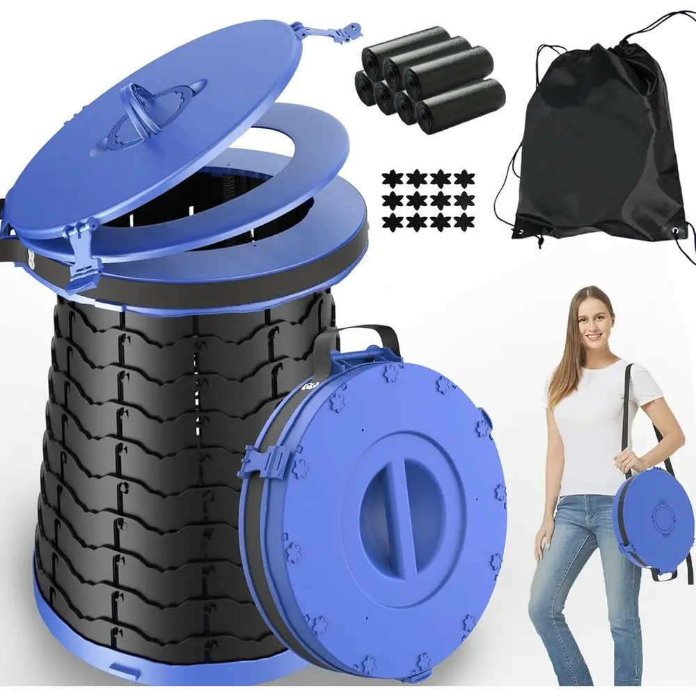 

Portable Heavy-Duty Toilet for Camping, 880 lbs Capacity, 19.7 Adjustable Outdoor Toilet with 7 Bags