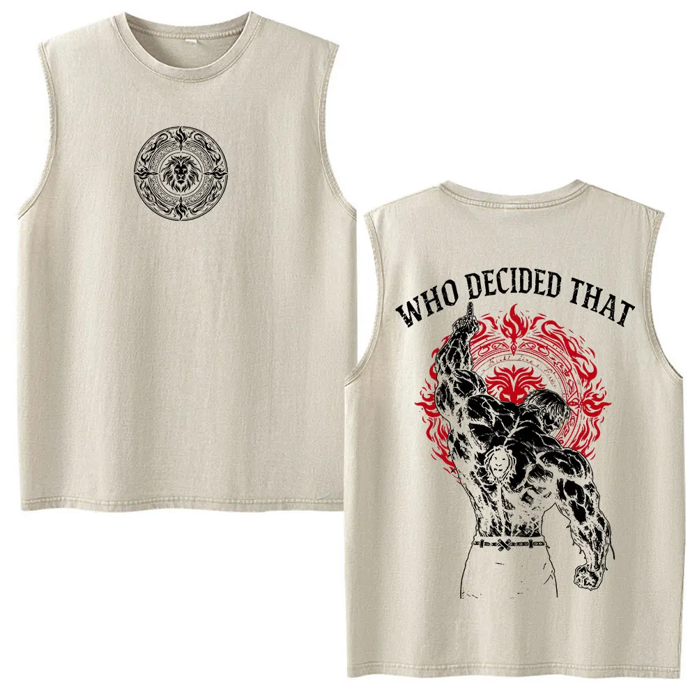 Anime Die Sieben Todsünden Escanor Vintage Washed Tanktops für Männer und Frauen, Lässige Baumwoll-Ärmellose Weste T-Shirt Streetwear – Detail 4