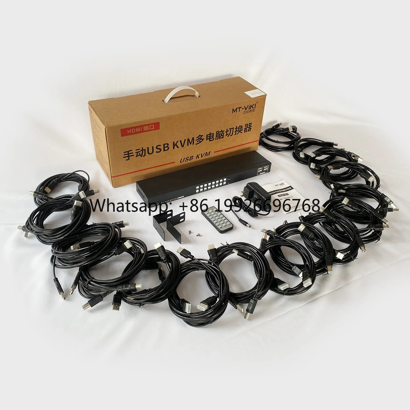 16 Port KVM Switches HDMI + Cables,  1U Rackmount KVM Switch Console 16x1 USB HDMI KVM Switch