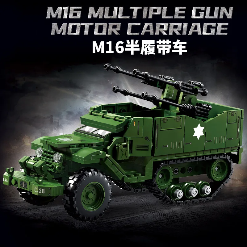 

WW2 Military Tanks Building Blocks Toy M16 JEEP Fighter Vehicle Main Battle Tank Soldier DIY Bricks Army Toys for Children Gifts