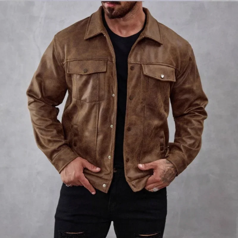 

Мужское повседневное пальто из замши в Европе и Америке 2025 года.