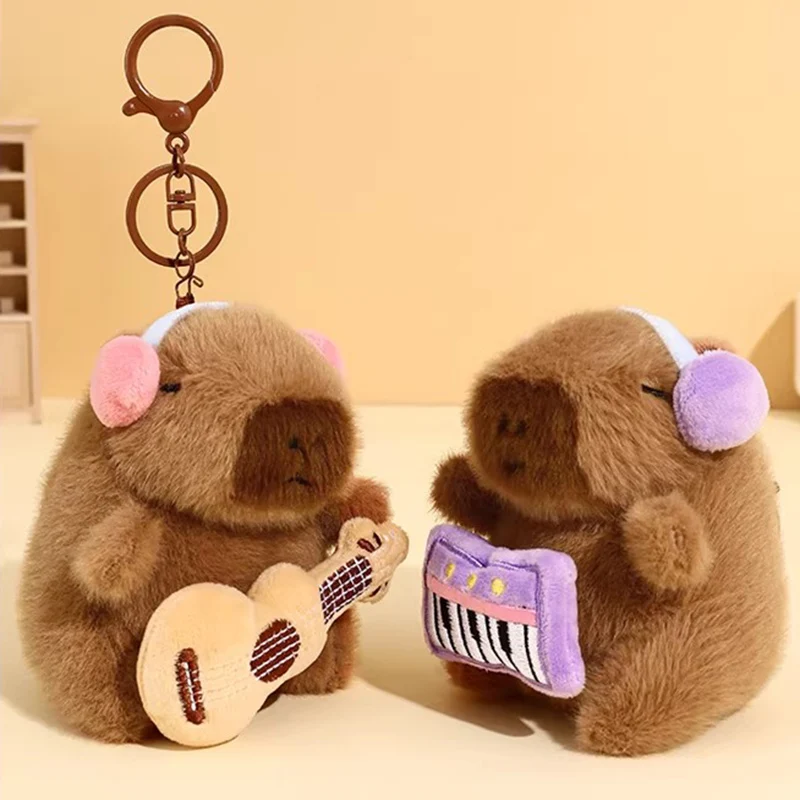 귀여운 카피바라 인형 열쇠고리 가방 펜던트 푹신한 음악 밴드 인형 만화 카피바라 봉제 장난감 배낭 액세서리 생일 선물