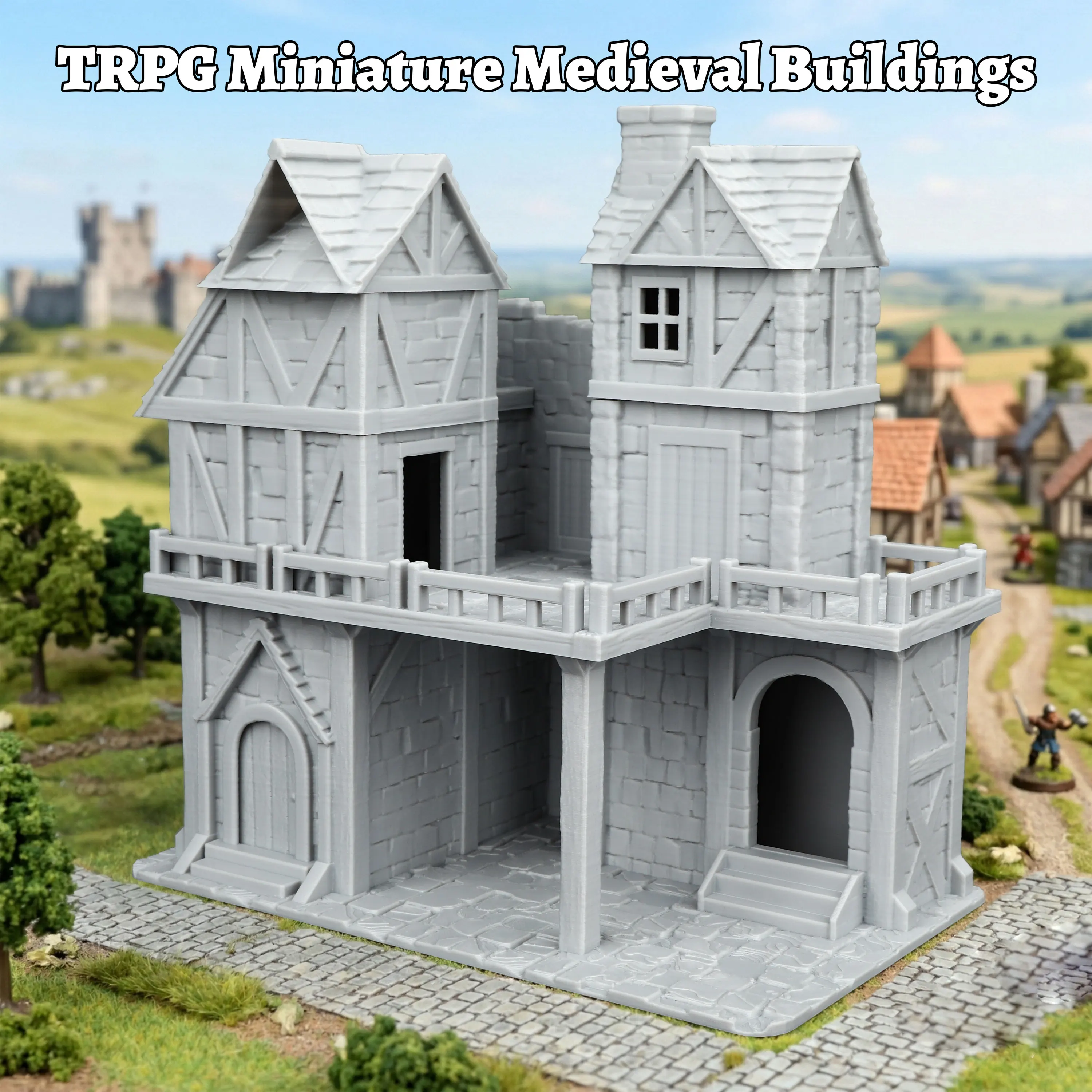 trpg中世建築ミニチュア地形モデル、ロールプレイゲーム用城スケーナリーモデル、rpgプレイヤーへのギフト、25mm-1-64スケール