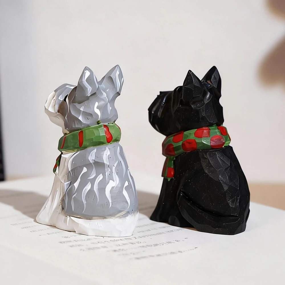 Dog Animal Figurines Handmade Wooden Schnauzer Figurine Desk Accessories Statue Art Sculpture Ornaments Home Puppy Decor Gift