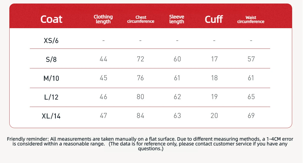 Size chart and fit details