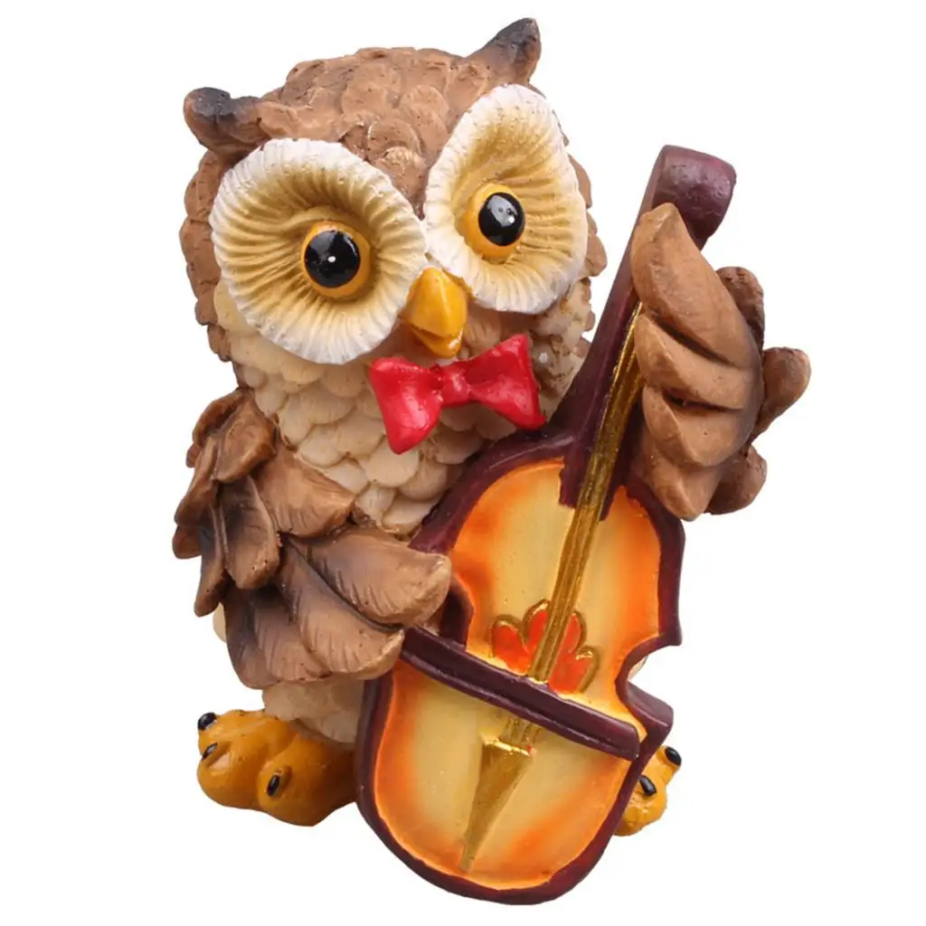 4x Owl Playing Music Statue Outdoor Garden Sculpture Patio Decor Photo Props