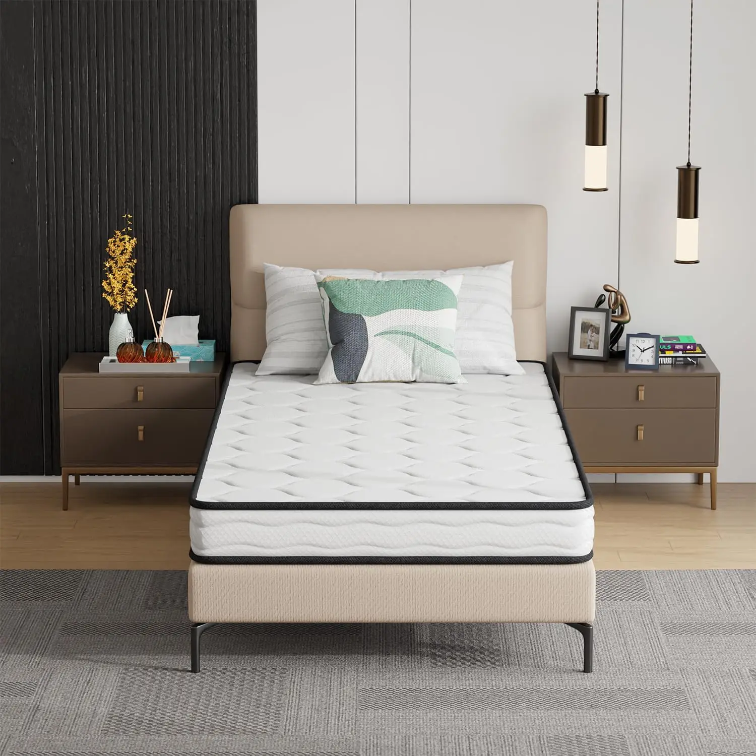 

6 Inch Hybrid Mattress with Innerspring and Foam/Fiberglass Free/Medium Firm Spring Mattress/Twin Size Mattress in a Box/CertiPU