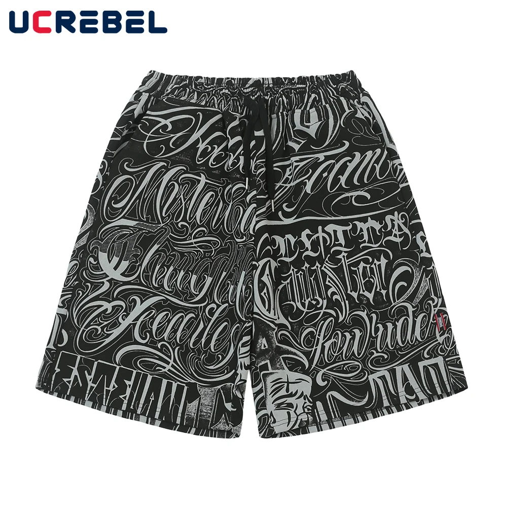 

Full Print Chicano Loose Shorts Mens Summer Hip Hop Streetwear Elastic Waist Casual Knee-length Wide leg Shorts