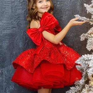فستان سهرة أحمر محبوك أنيق للمرأة ، أكمام فاخرة للمرأة ، فستان أميرة عصري من الترتر الصيفي ، فستان أكاديمي ، 3-10 سنوات أفضل 8 فستان حفلة موسيقية للأطفال - رقم 7