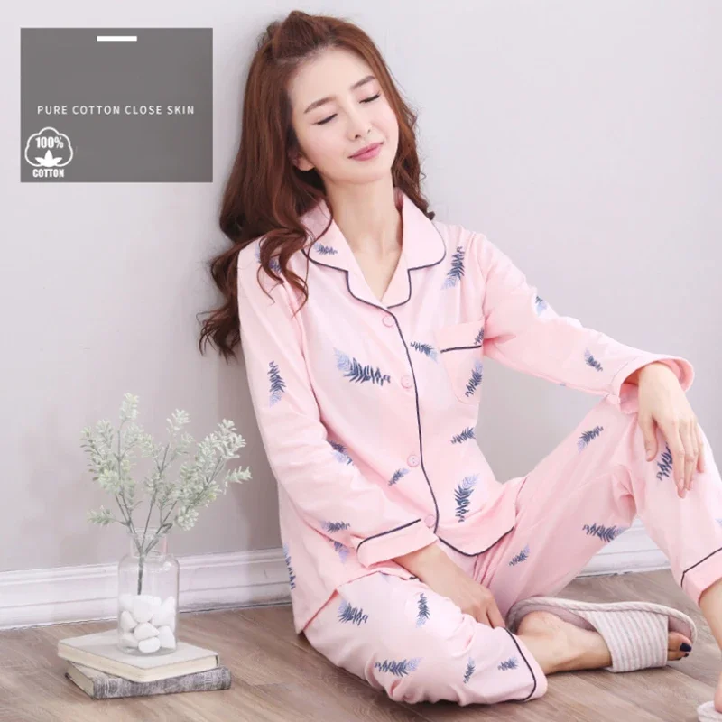 100% Cotton Pajama For Women Winter Soild Pink Pijamas Feminino Warm Sleepwear White PJ 2024 Fashion Pure Cotton Pyjama Femme