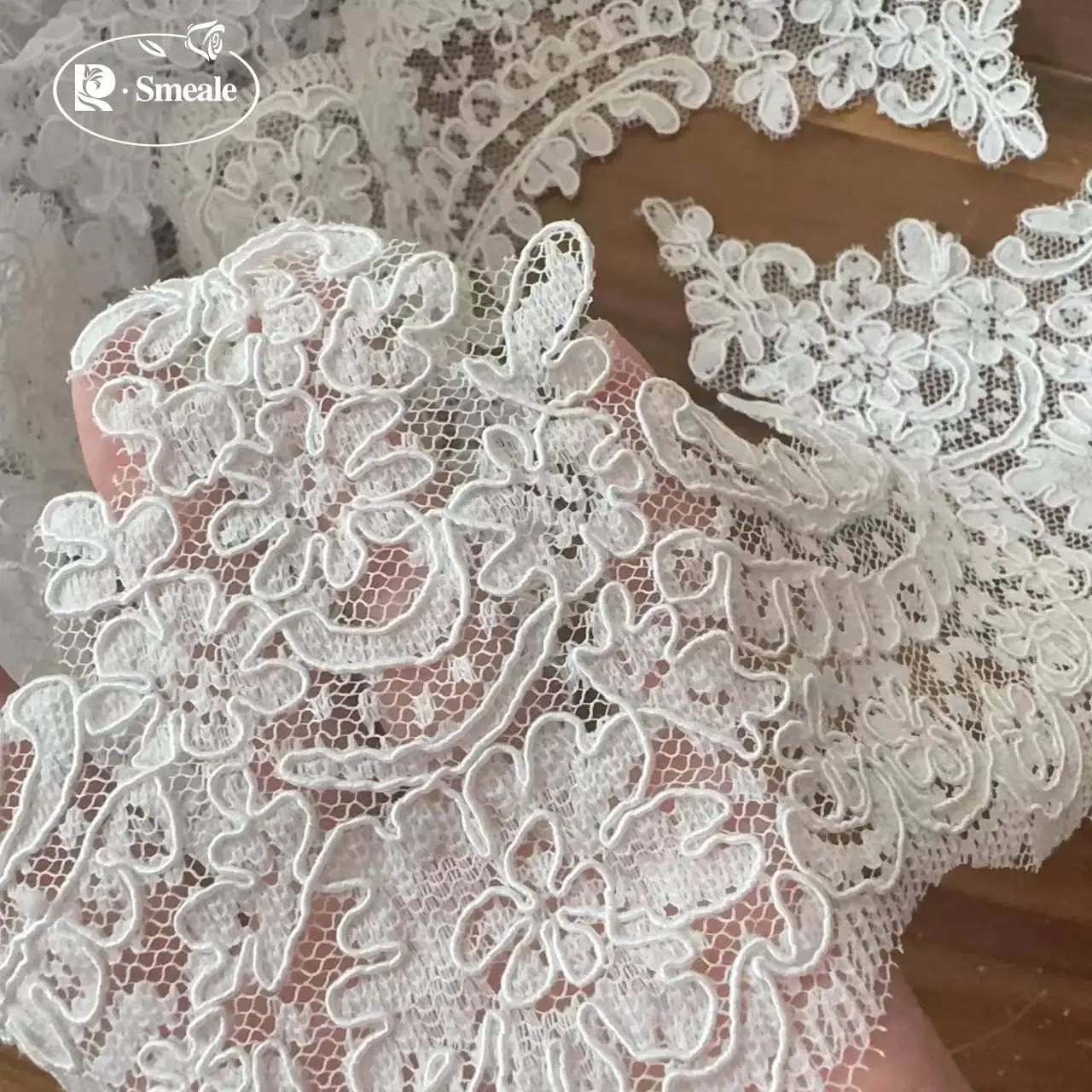 5 Yards/Lot. Wimpernspitzenbesatz für Hochzeitskleider, Seil-Stickerei Blumen DIY Schleierkante Neu – Detail 4