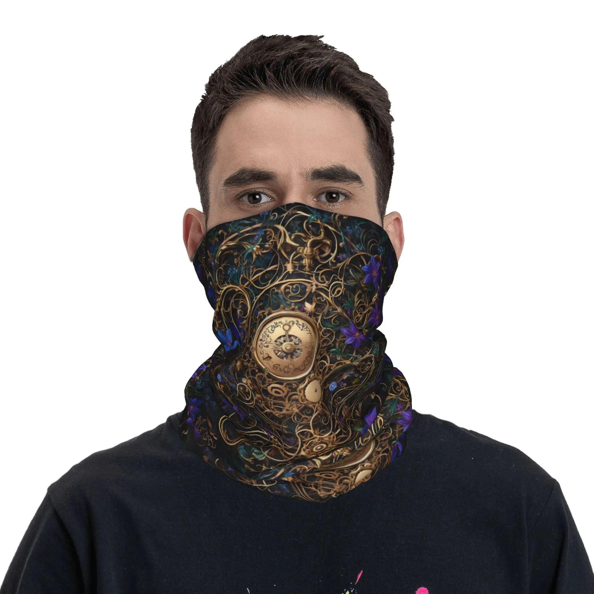 

Steampunk Flowers And Rusty Clockwork Bandana Neck Gaiter Printed Face Scarf Headwear Cycling Unisex Adult Windproof