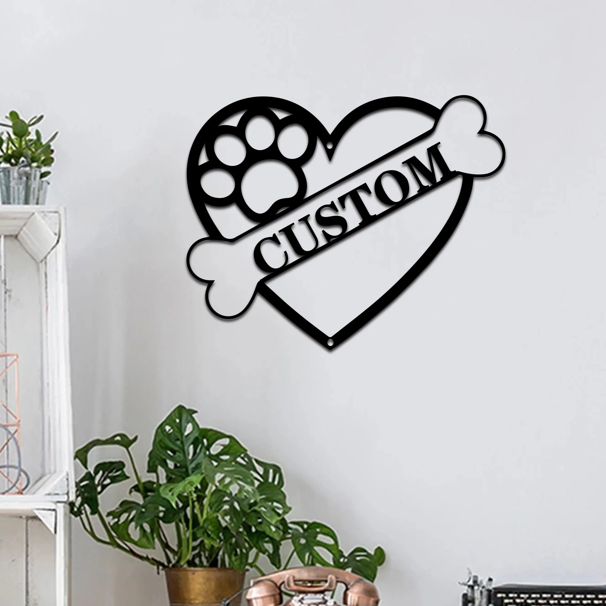 

1pc love Paw print bone cute Custom Name Metal Wall Signs Iron Wall Plaque For Kids Rooms Decoration