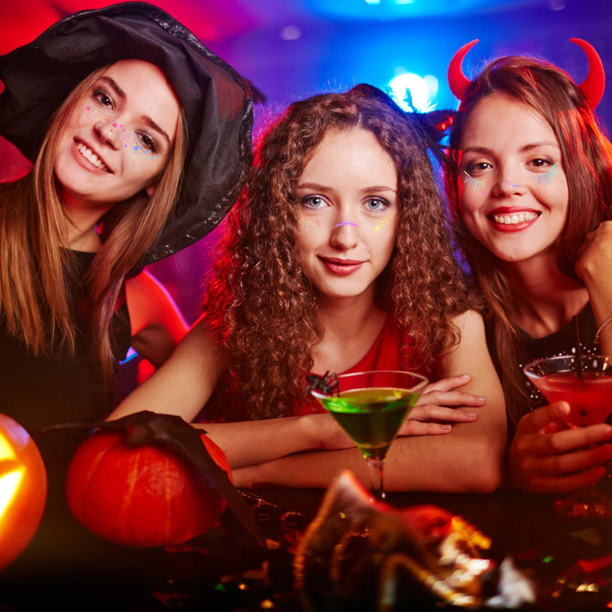 8 قطع من ملصقات وشم الوجه بالليزر للهالوين على شكل جمجمة اليقطين الخفافيش العنكبوت النمش المزيفة ملصقات الوشم المؤقت لمهرجان الحفلات