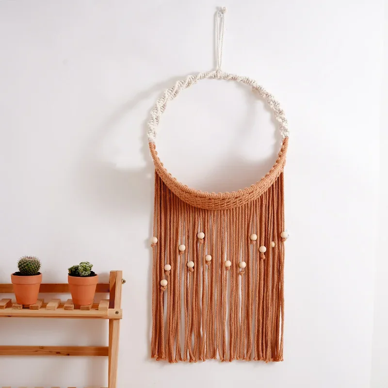 Macrame Wall Hanging Tapestry With Tassels Hand-woven Round Flower Pot Bohemian Crafts For Dedroom Living Room Decor Decoration