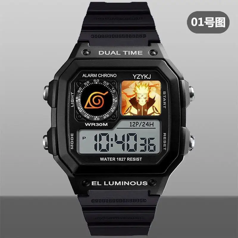 

BANDAI Naruto Uzumaki Naruto Uchiha Sasuke Electronic Watch Alarm Clock Wristwatch for Boys Girls Cartoon Anime Cute Luminous