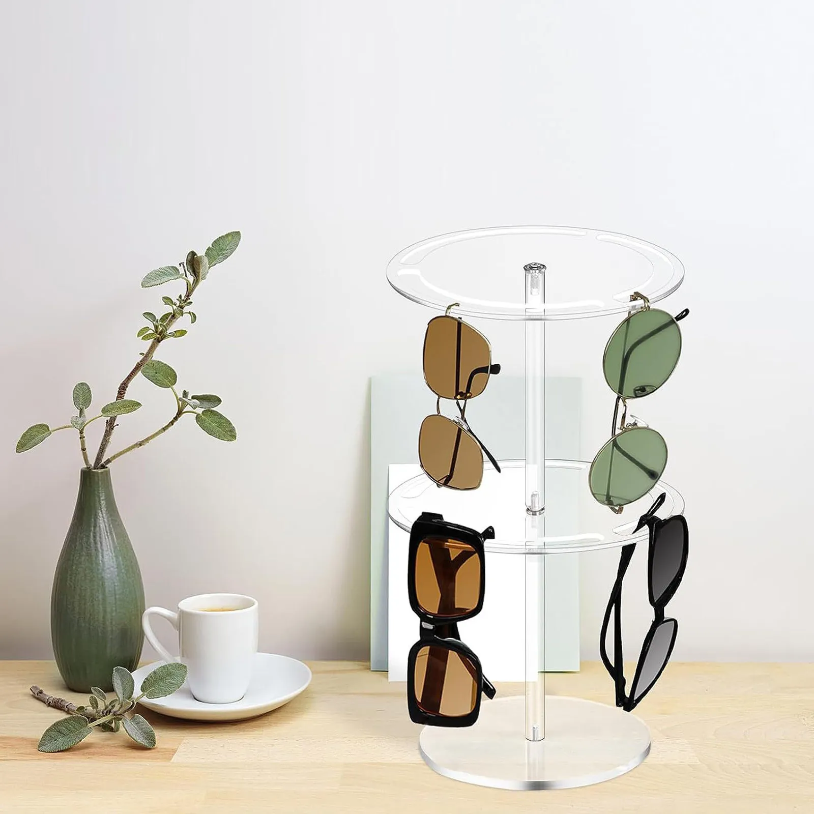 Acrylic Rotating Glasses Display Rack Stable Base Eyeglasses Sunglasses Holder Stand Desktop Eyewear Organizer Elegant Design