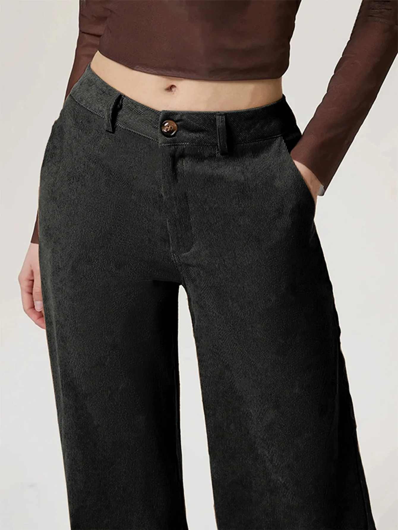 Pantaloni a gamba larga con spacco di fascia alta retrò Pantaloni lunghi in velluto a coste casual larghi da donna Pantaloni in velluto a coste in fibra di poliestere stile street