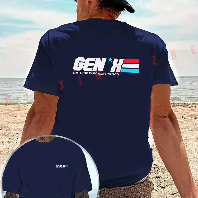 GEN X THE TRUE FAFO GENERATION graphic motorcycle T-Shirt Cotton Double-Sided Print Men‘s Casual Short Sleeve Summer O-neck Tops