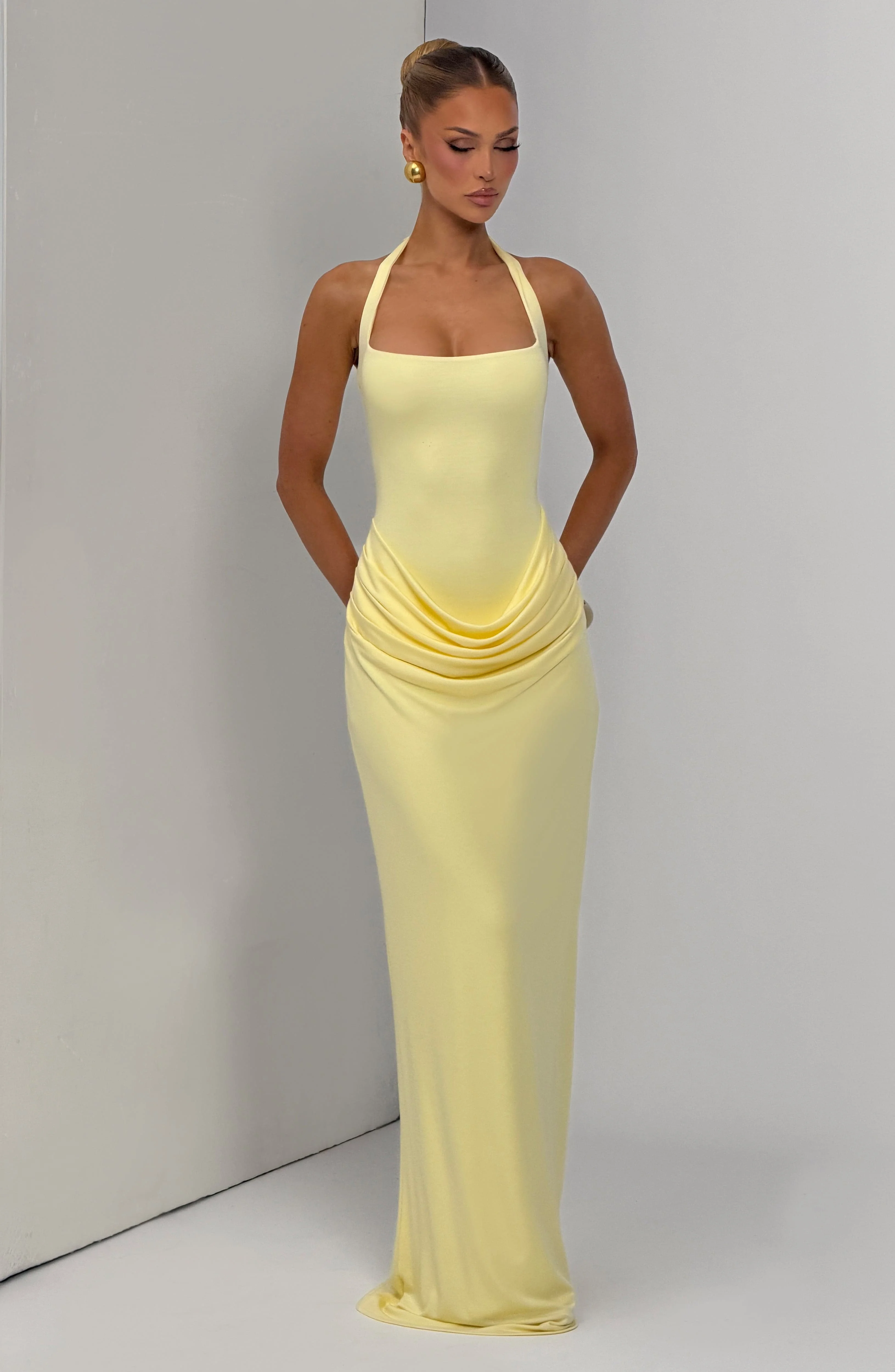 Halter Square Neck Maxi Dress Waist Draped Ruched Bodycon Mermaid Long Gown Elegant Wedding Guest Evening Party Women Dress view 6