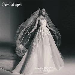 Sevintage Princess Appliques Wedding Dresses Sleeveless A-Line Ball Gowns Bridal Gowns Lace Flowers Bride Dress Women Customized