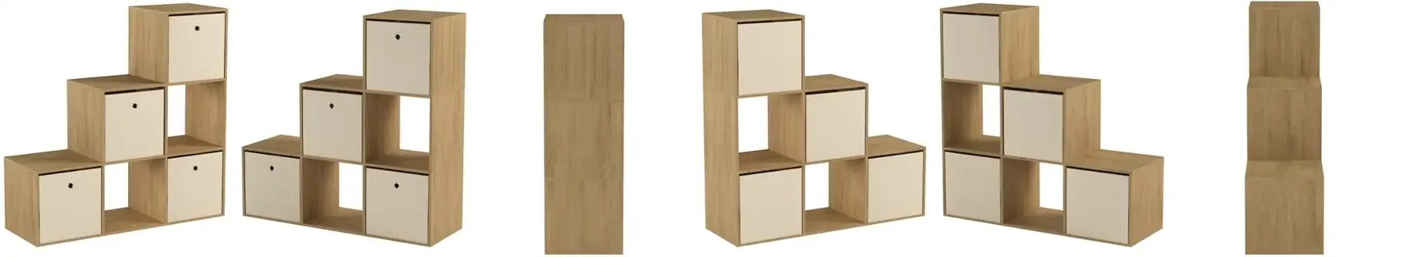 Cubo de almacenamiento estilo paso, librería de 6 estantes, roble de madera