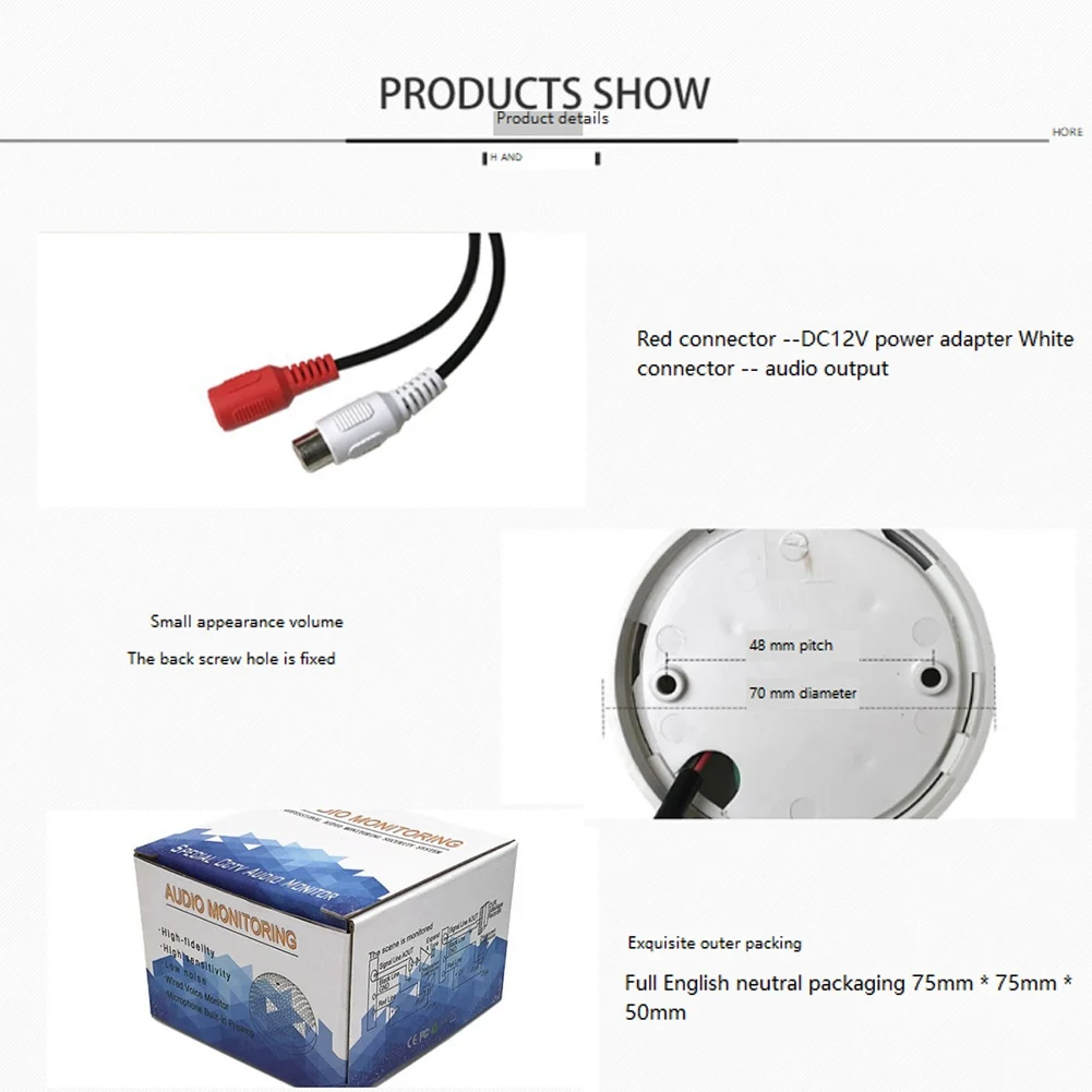 Audio Monitoring MIC Sound Pickup Microphone for CCTV Surveillance Security IP Camera Built in Preamp Wired Voice&A22K