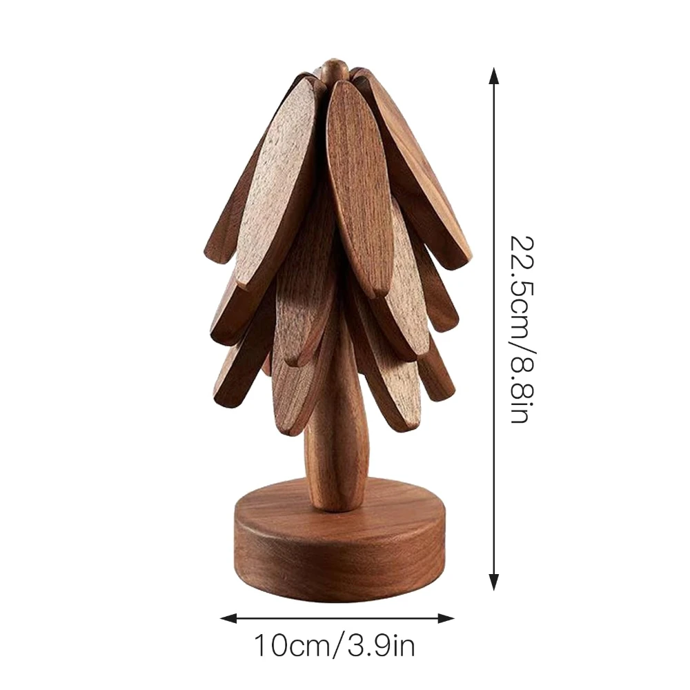Foldable Kitchen Wooden Trivets for Hot Dishes Tree Shape Trivet Set Hot Dishes Natural Kitchen Trivet for Pot Bowl Hot Dishes