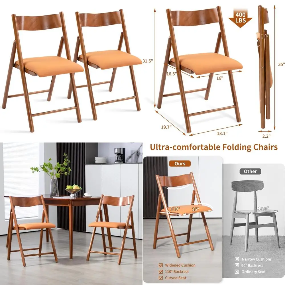 Padded Folding Chairs Set of 2, Durable Faux Leather Cushion, Portable and Assembled, Ideal for Home and Outdoor Use